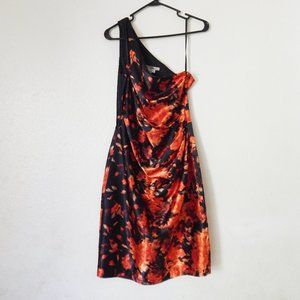 Red Rose One Shoulder Satin Dress